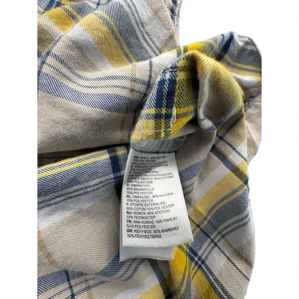 The‎ North Face Mens XL Plaid Short Sleeve Button Up Shirt Yellow Blue Cotton
